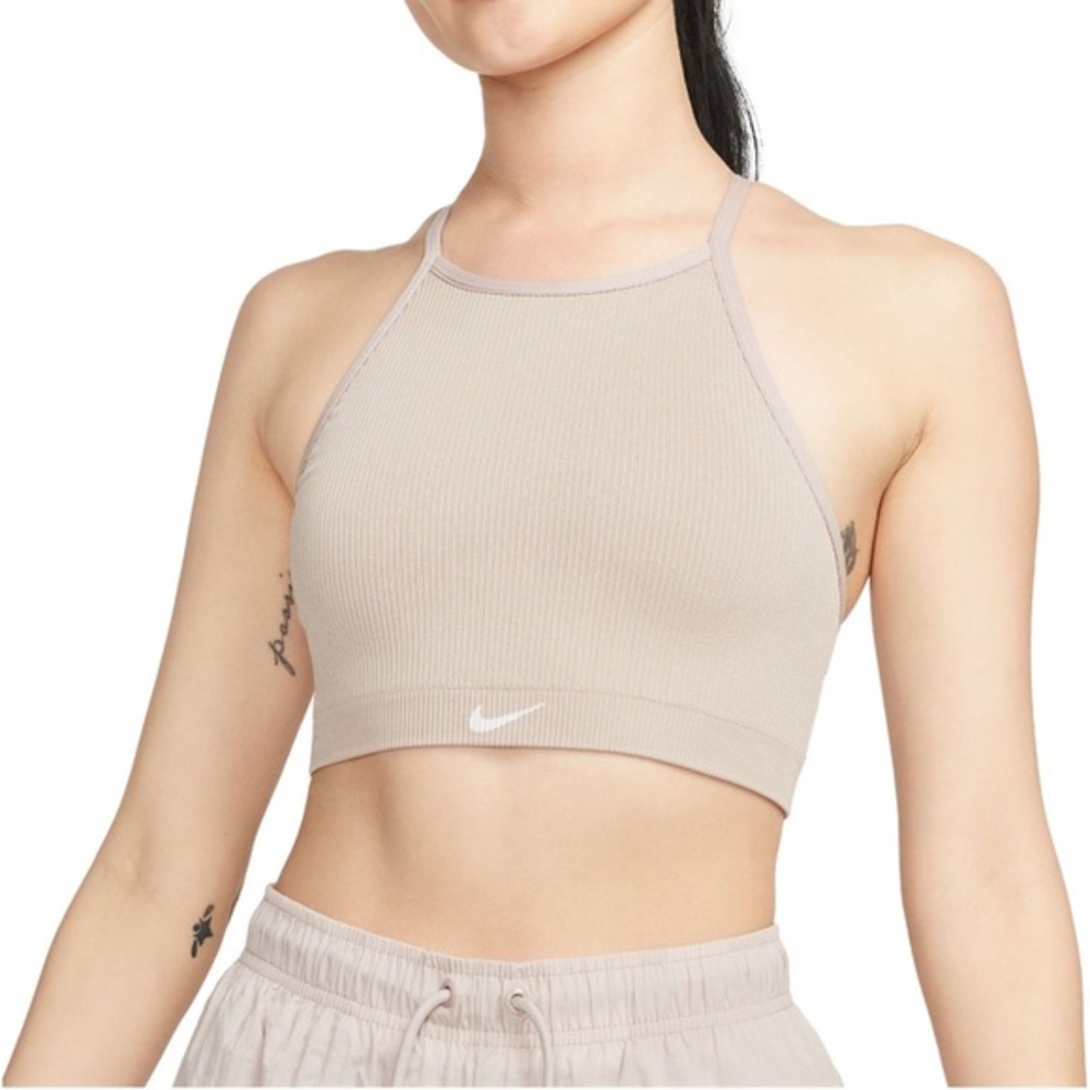 Nike Women's Light Beige High-Neck Ribbed Sports Bra